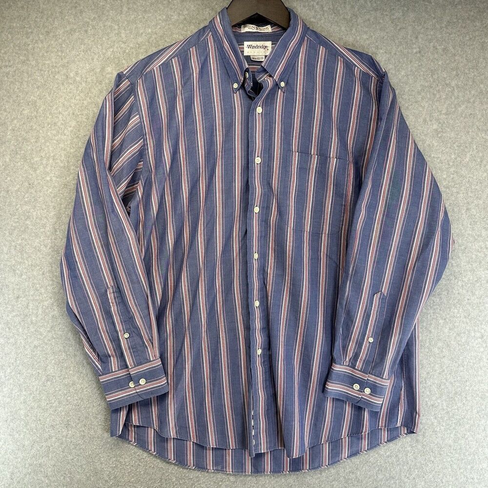 Vintage Windridge Mervyns Mens Shirt Size 16.5 32/33 Blue Button Up Long Sleeve